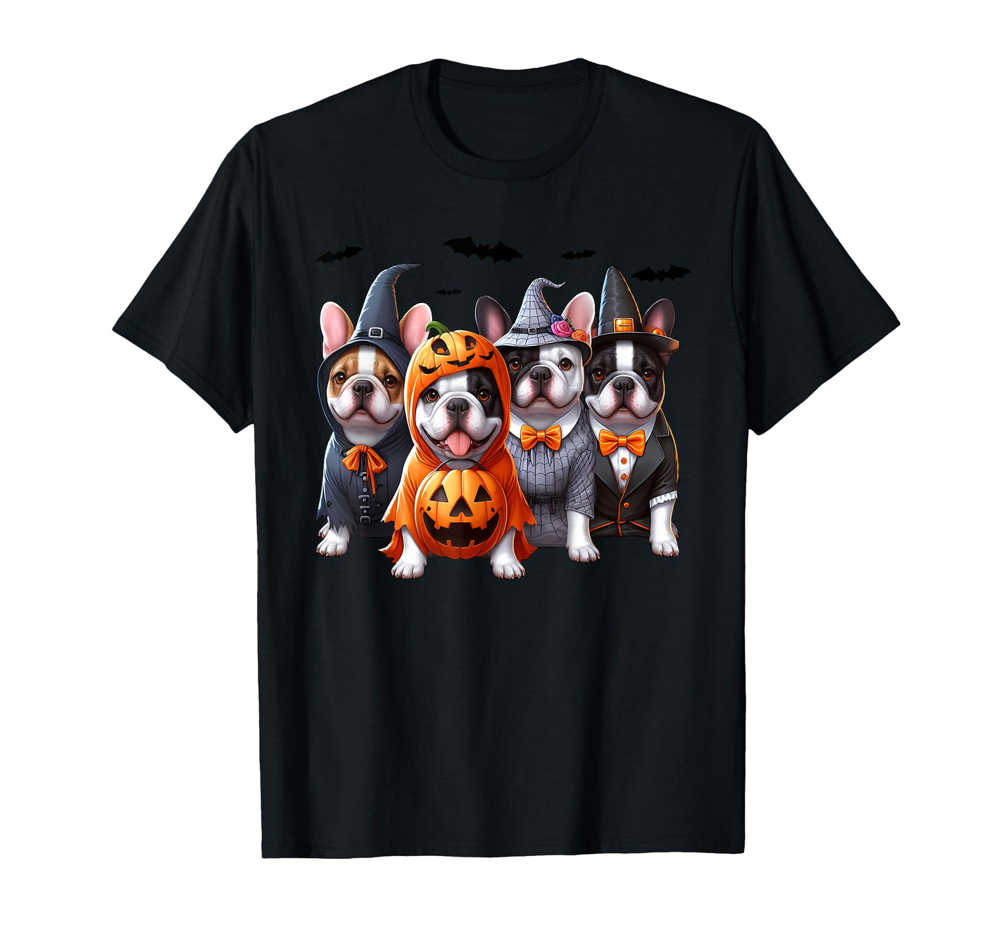 Frenchie Ghost And Witch Dog, French Bulldog Halloween Boo Men Women Kids T-Shirt