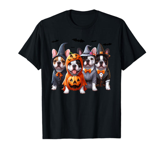 Frenchie Ghost And Witch Dog, French Bulldog Halloween Boo Men Women Kids T-Shirt