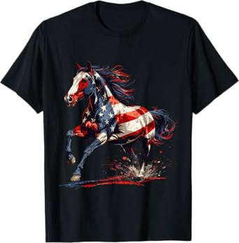 Patriotic Horse USA Flag Vintage Horse 4th Of July Women Men T-Shirt
