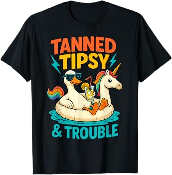 funny Tanned Tipsy and Trouble goose Summer Fun party T-Shirt