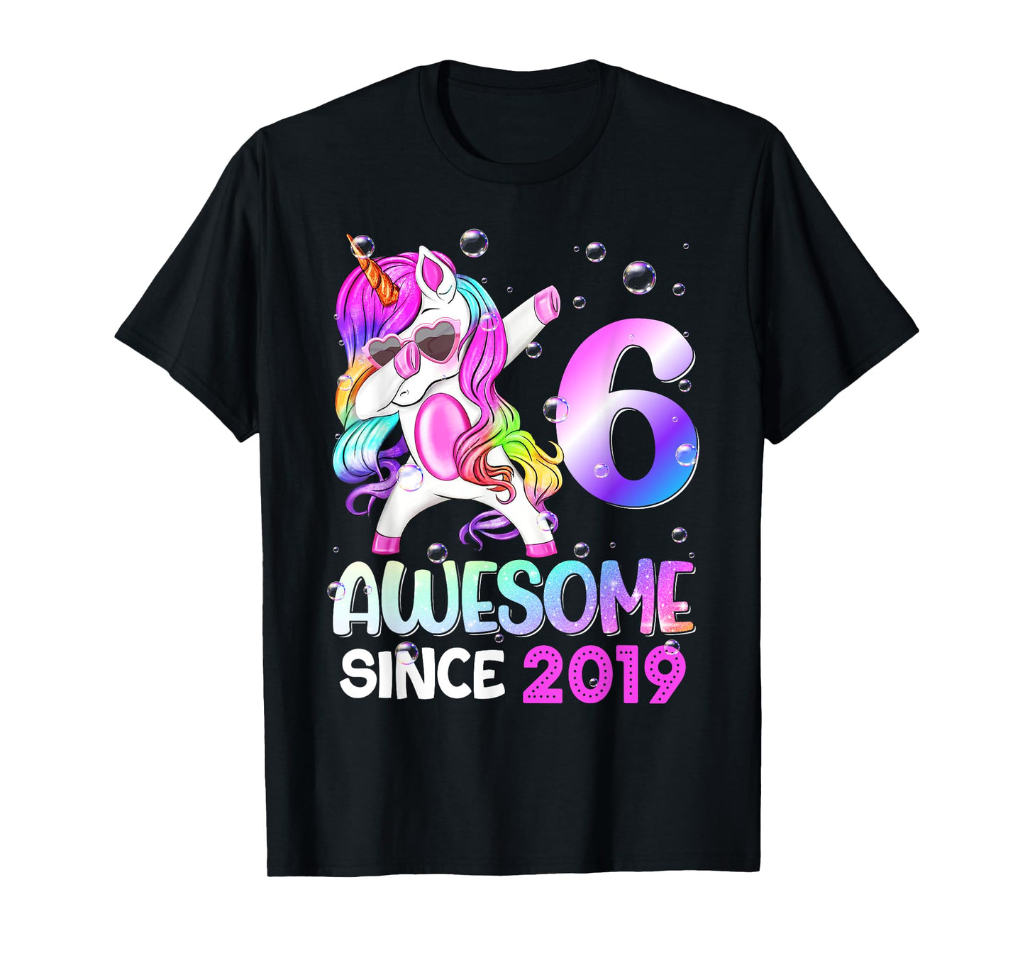 Awesome Since 2019 Dabbing Unicorn 6th Birthday T-Shirt