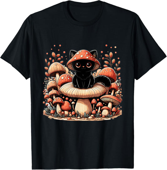 Cat Cottagecore Mushroom Fungi Cute Aesthetic Cat T-Shirt