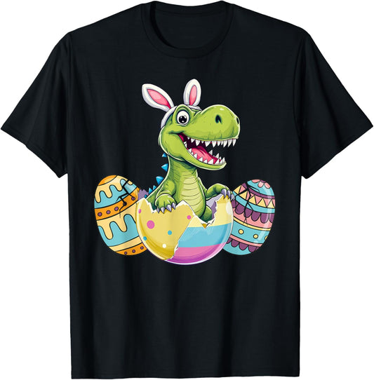 Happy Easter Dinosaur Bunny Ears Egg T Rex Kids Boys T-Shirt