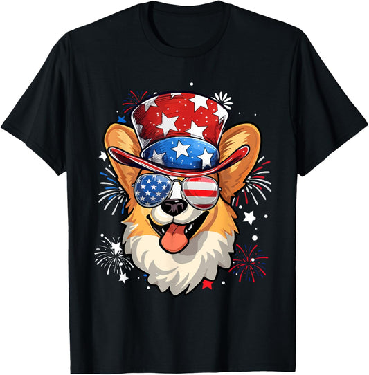 Pembroke Welsh Corgi Patriotic USA Flag 4th Of July Dog T-Shirt