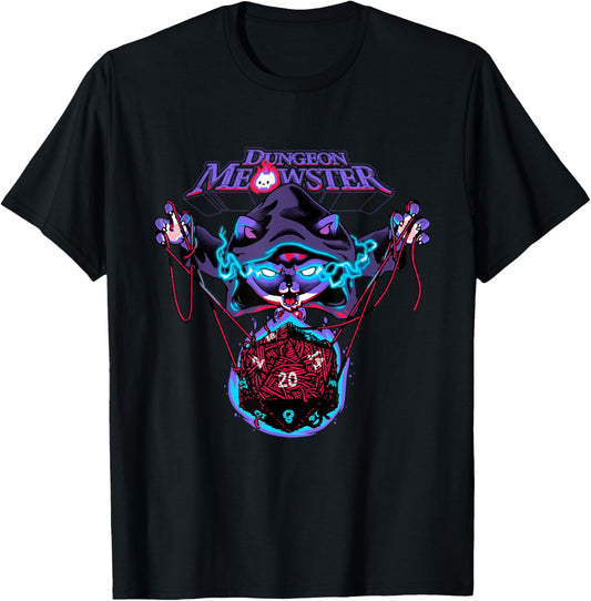 Dungeon Meowster Funny Nerdy Gamer Cat D20 Tabletop RPG T-Shirt