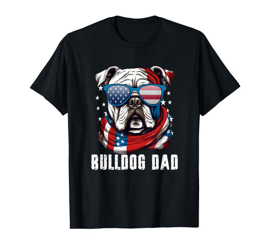 American Bulldog Dad USA Flag 4th of July Dog Father T-Shirt