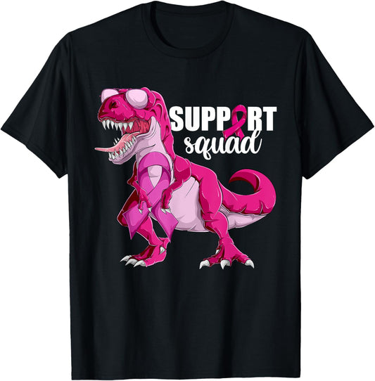 Breast Cancer Shirts For Kids Boys, Support Squad Dinosaur T-Shirt