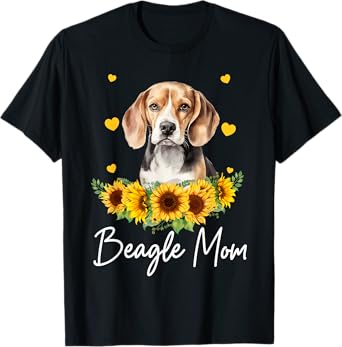 Womens Sunflower Beagle Mom Dog Lover T-Shirt