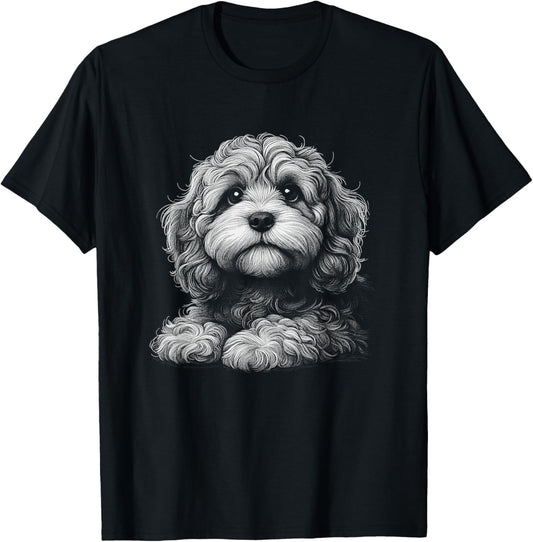 Cavapoo Dog Face Art Sketch Design Men Women Kids T-shirt
