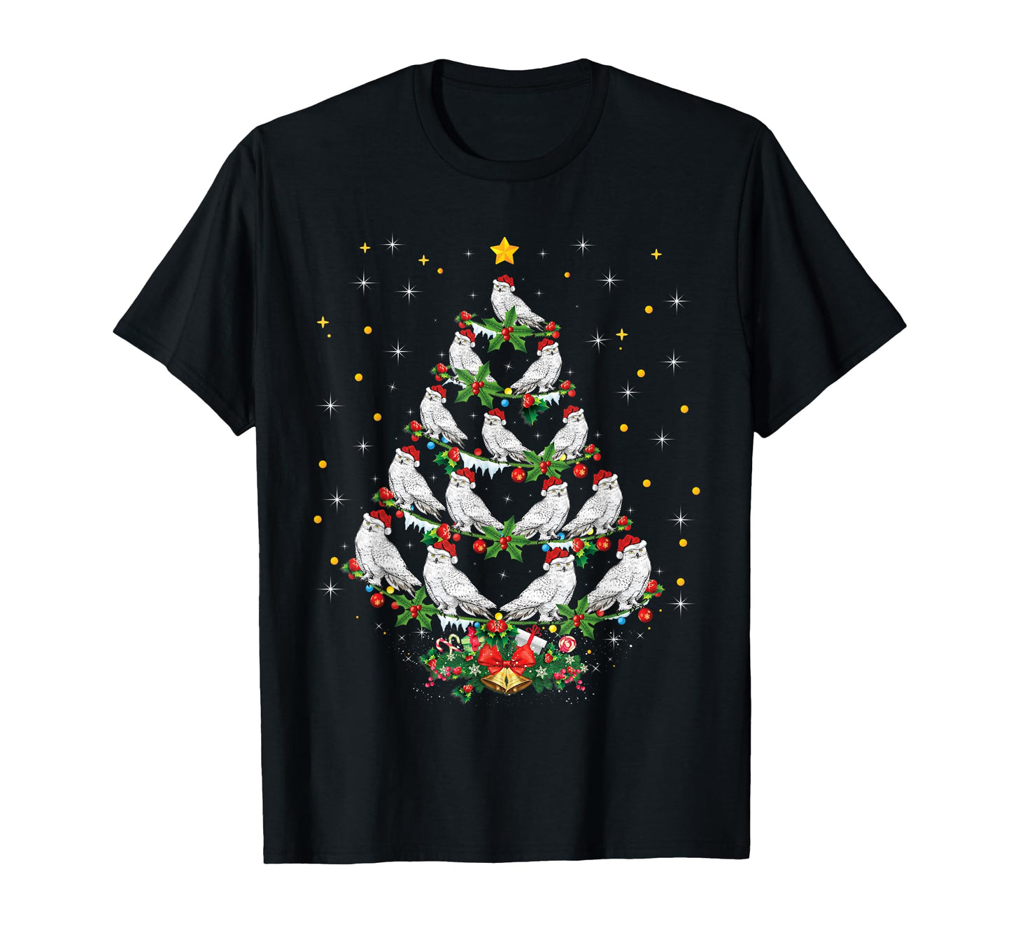Snowy Owl Bird Lover Xmas Gift Snowy Owl Christmas Tree T-Shirt