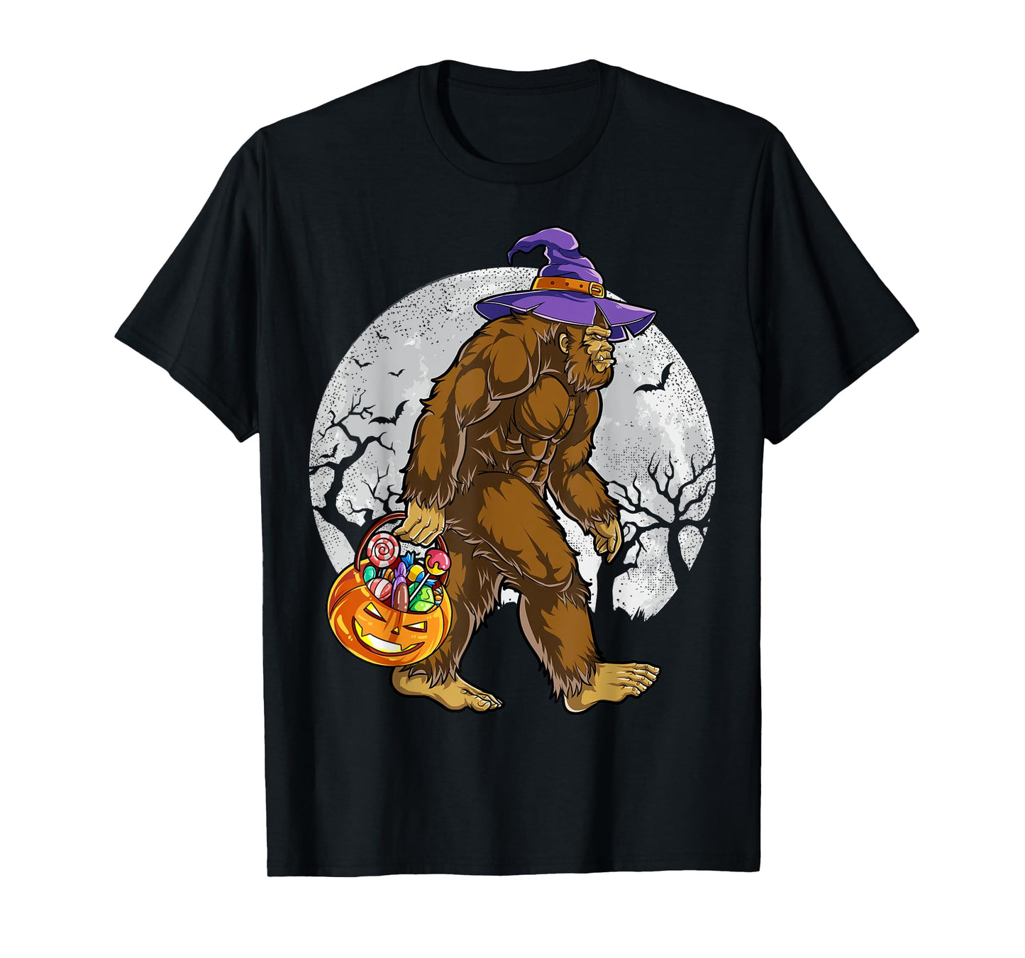 Bigfoot Witch Pumpkin Halloween Girls Women Sasquatch Lovers T-Shirt