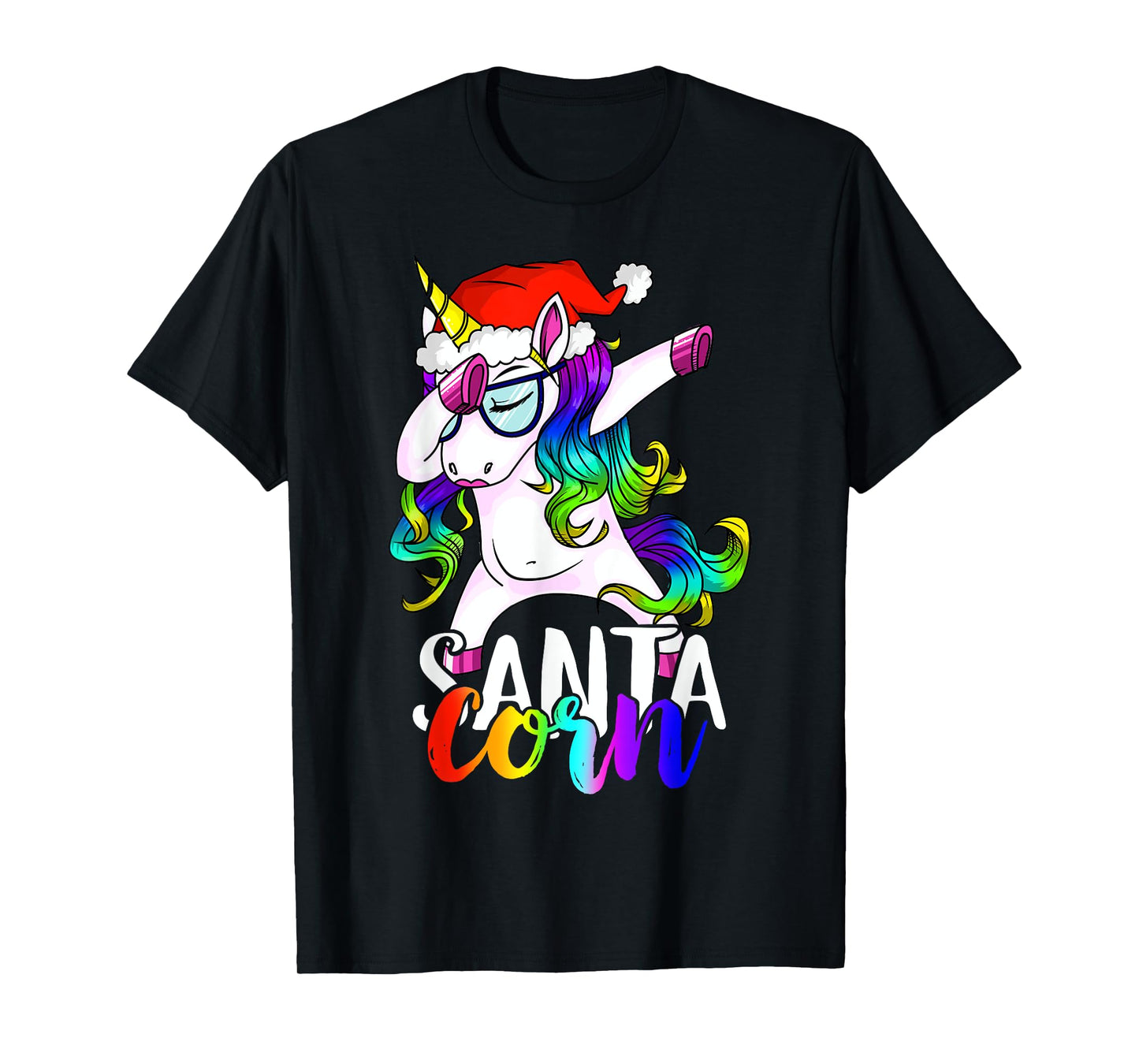 Santacorn Dabbing Unicorn Boys Girls Women Xmas Pajamas Tee T-Shirt