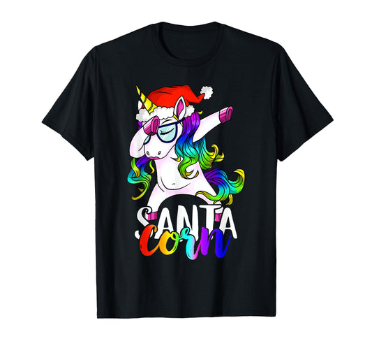 Santacorn Dabbing Unicorn Boys Girls Women Xmas Pajamas Tee T-Shirt