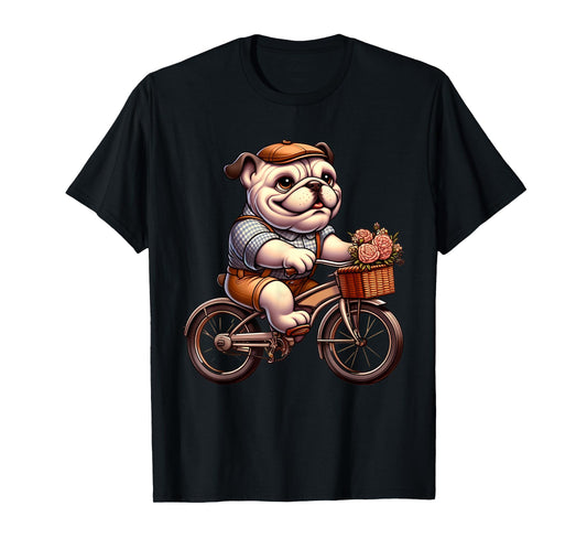 Cute English Bulldog on Bicycle Cycling Men Women Kids T-Shirt