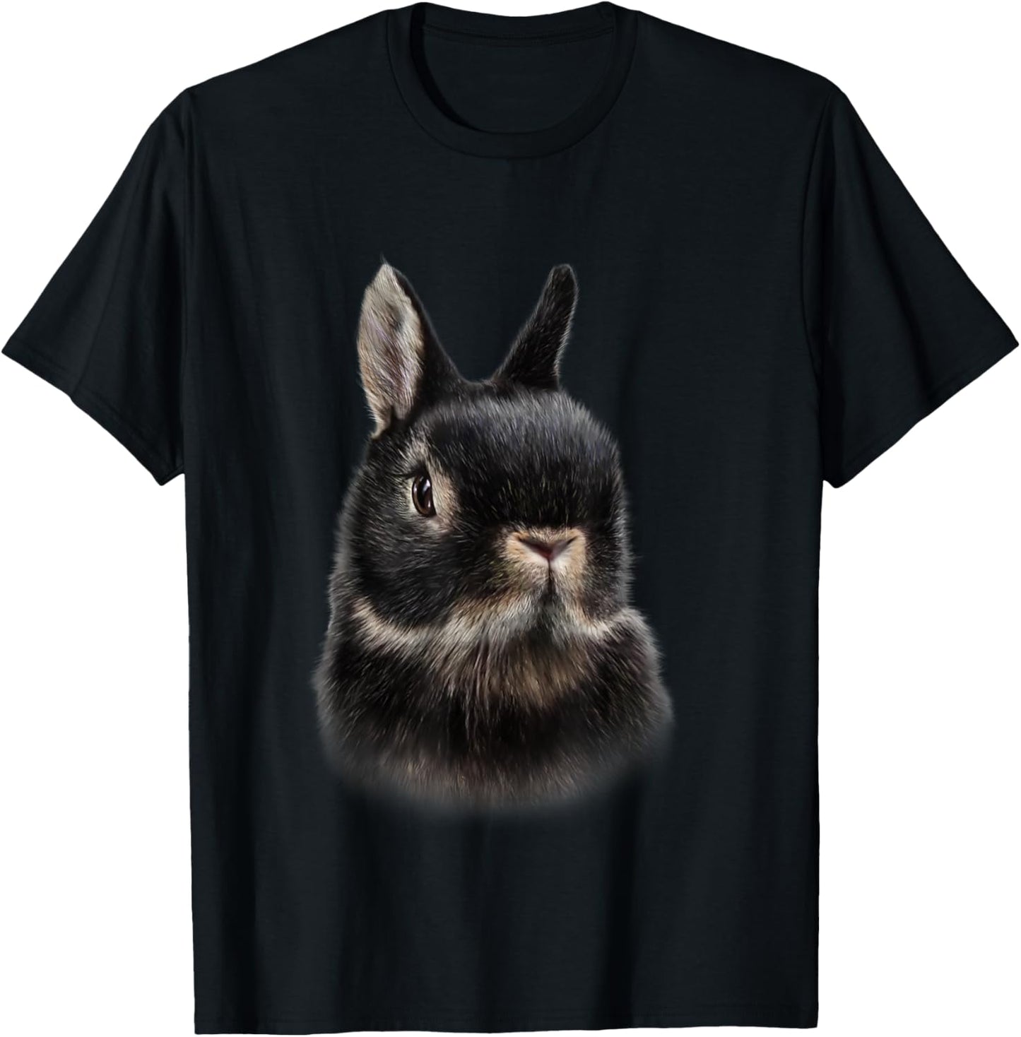 Fox Republic Design Black Netherland Dwarf Rabbit Bust Women's Unisex Adult Modern Animal Theme Cotton Polyester T-Shirt