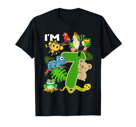 I'm 7 Year Old Birthday Rainforest Animals 7th Bday Kids T-Shirt