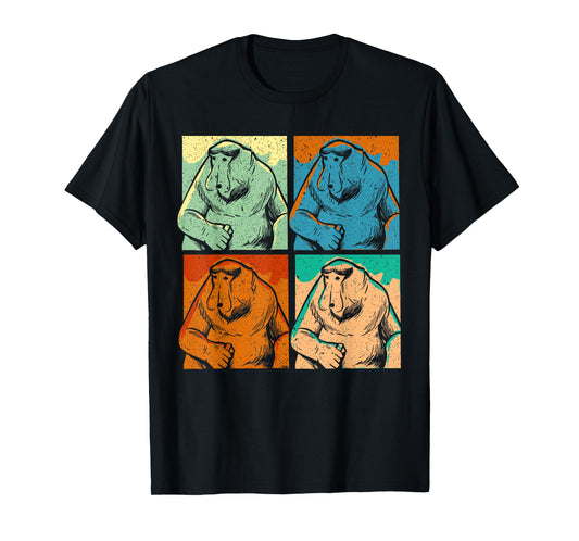 Retro Proboscis Monkey Ape Wildlife Zookeeper T-Shirt