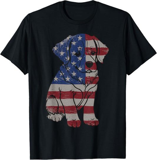 Patriotic 4th of July American Flag Dog Lover Women Girls T-Shirt