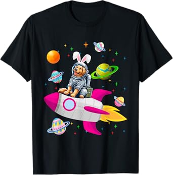 Bunny Golden Retriever In Space Planets Easter Dog Owner T-Shirt for Men Women Kids