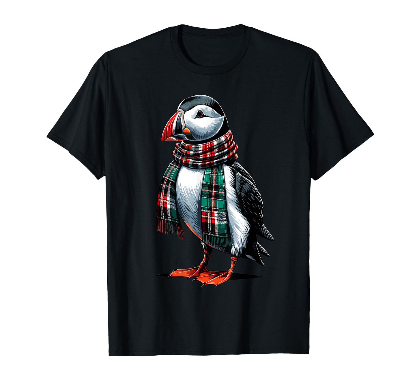 Puffin | Puffin Bird With Scarf & Cute Puffin T-Shirt, Small, Black