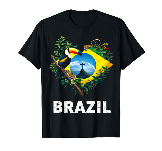 Brazil Flag Toucan Jungle Heart T-Shirt