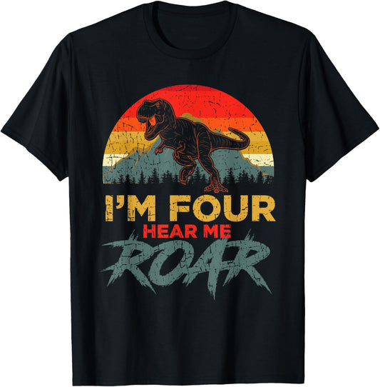 I'm Four Hear Me Roar 4th Birthday Four Dino T-Rex For Boys T-Shirt