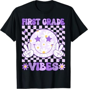Groovy First Grade Vibes Back to School 1st Grade Teacher T-Shirt