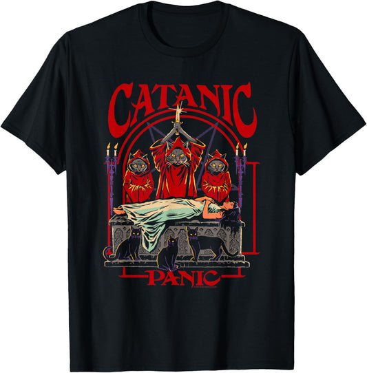 Catanic Panic Black Cats Retro Dark Humor T-Shirt