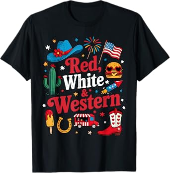4th Of July Red White Western Cowboys Cowgirl Country Rodeo T-Shirt