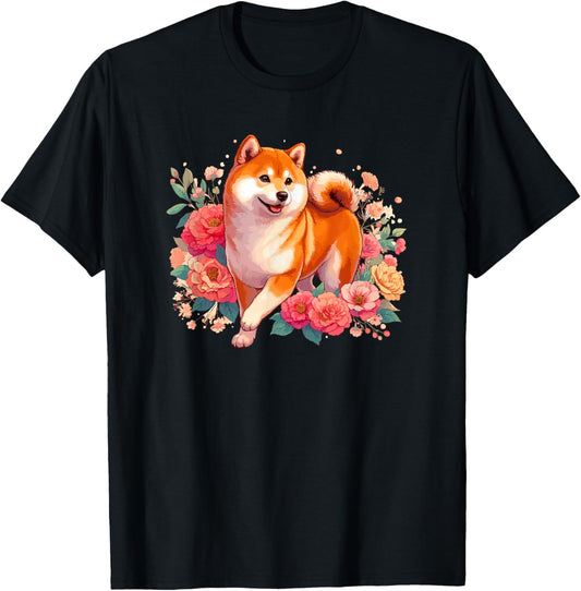 Doge Meme Lover Flowers Shiba Inu T-Shirt