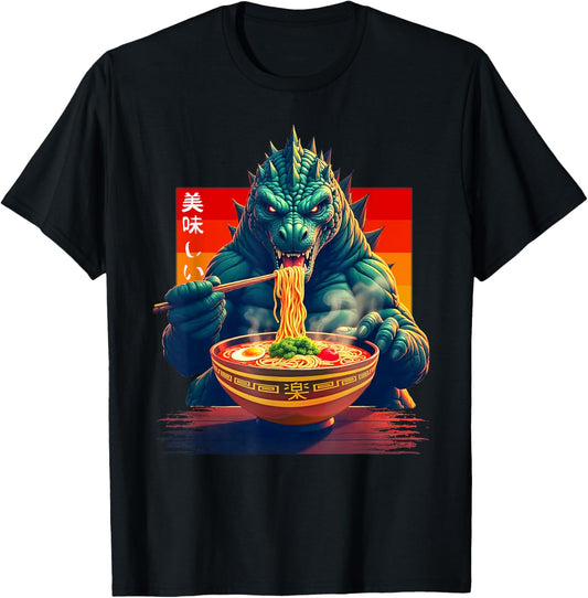 Funny Kaiju Eating Ramen Japanese Monster Lover Birthday T-Shirt