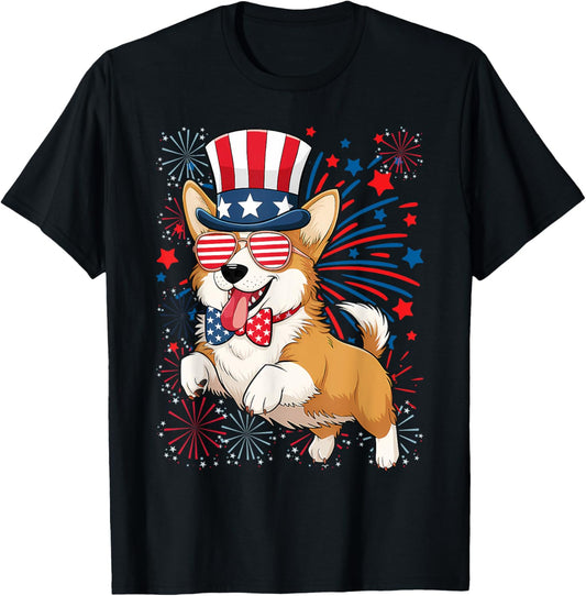 Corgi Dog 4th of July American USA Flag Patriotic Funny T-Shirt