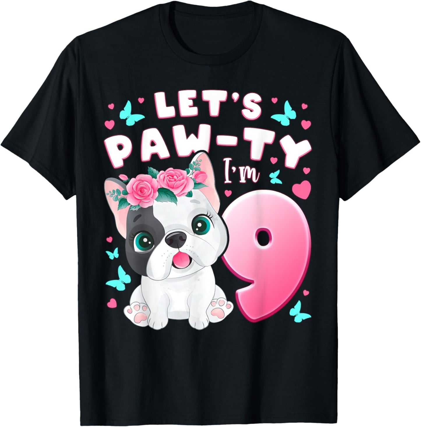 9th Birthday, Girl 9 Year, Dog, Puppy, Number 9 T-Shirt