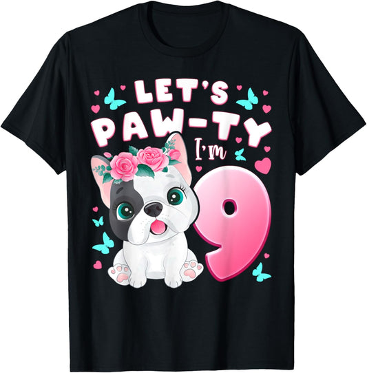 9th Birthday, Girl 9 Year, Dog, Puppy, Number 9 T-Shirt