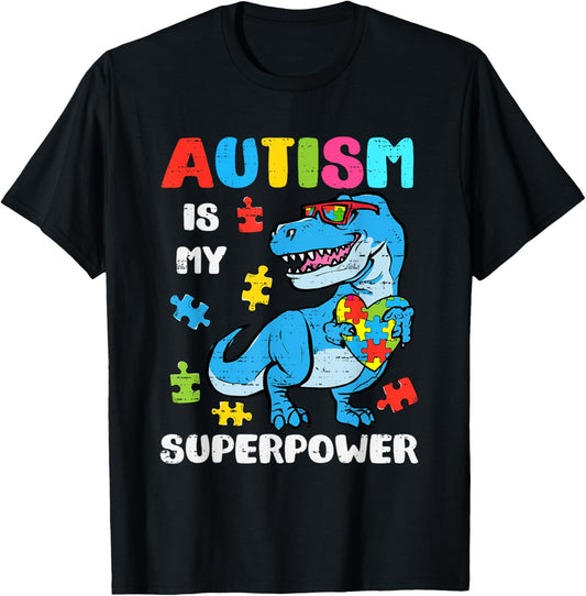 Autism Awareness Superpower T rex Puzzle Dino Boys Toddler T-Shirt