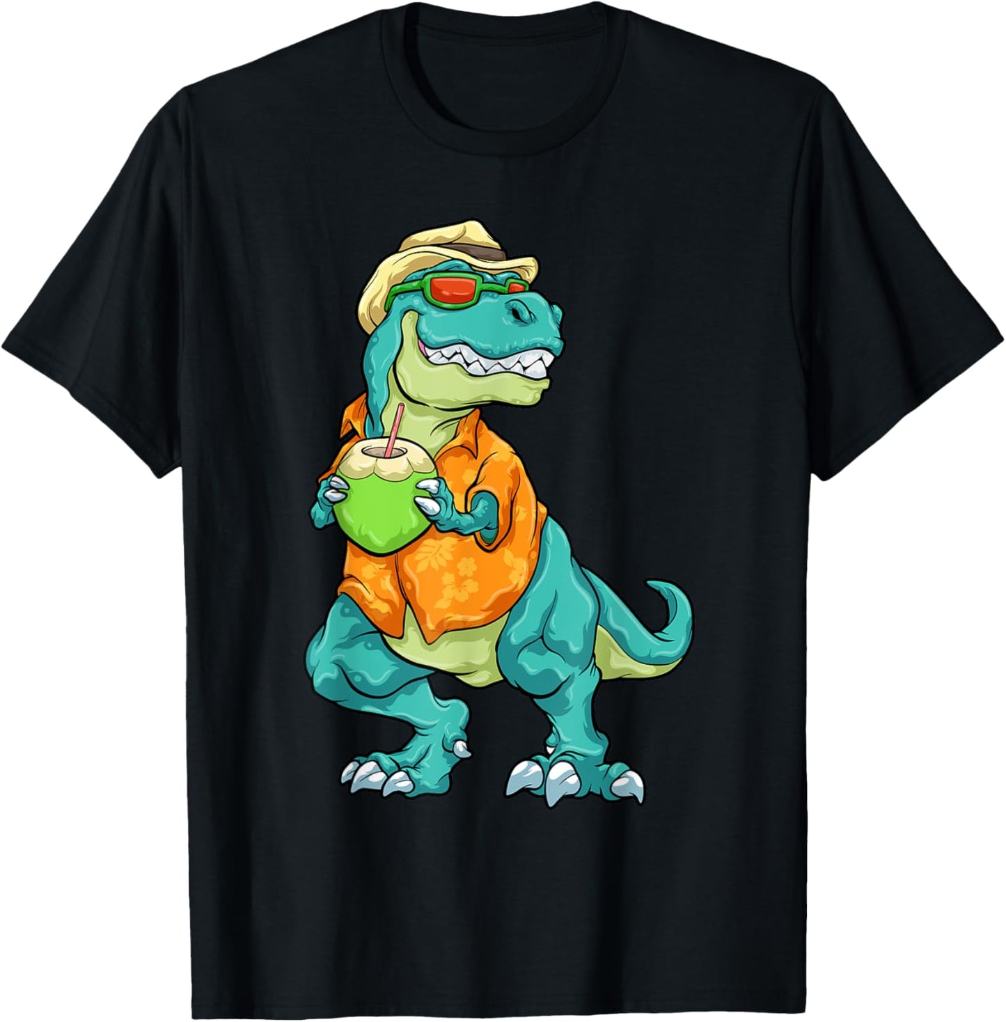 Hawaiian Dinosaur Summer T Rex Tropical Vacation Aloha T-Shirt for Men Women Kids