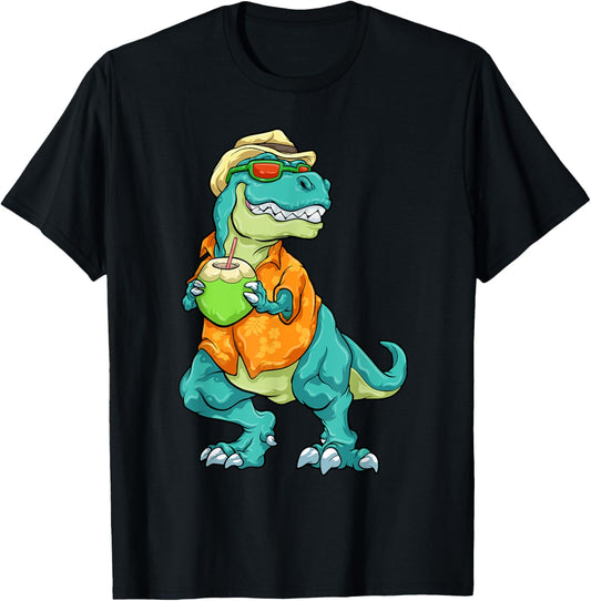 Hawaiian Dinosaur Summer T Rex Tropical Vacation Aloha T-Shirt for Men Women Kids