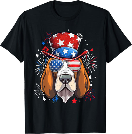 Basset Hound Patriotic USA Flag 4th Of July Dog Lover T-Shirt
