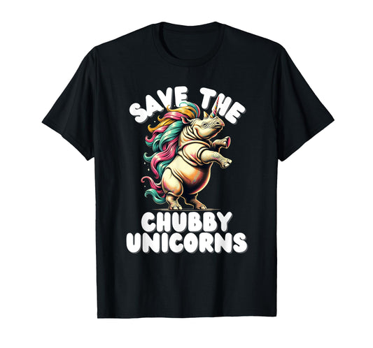 Save the Chubby Unicorn Rhino Colorful Funny Design T-Shirt