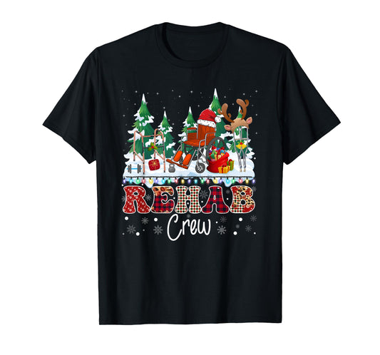 Rehab Crew Wheelchair Santa Hat Reindeer Christmas Tree T-Shirt
