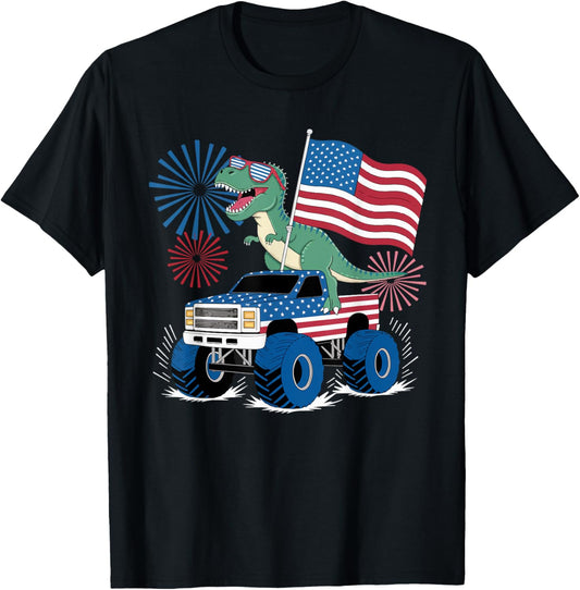Dinosaur 4th Of July T Rex Dinosaur Truck Dino T-Shirt