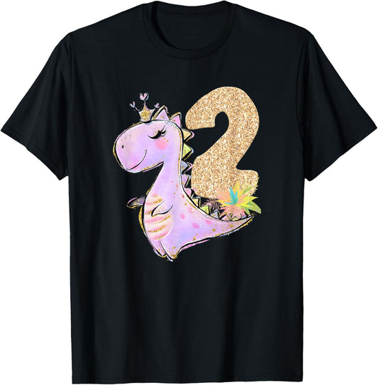 2nd Birthday Dinosaur Girl Dino Outfit Two Second T-Shirt