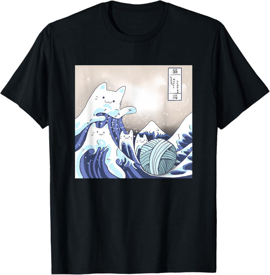 Funny Great Cat Wave Japannese Art T-Shirt