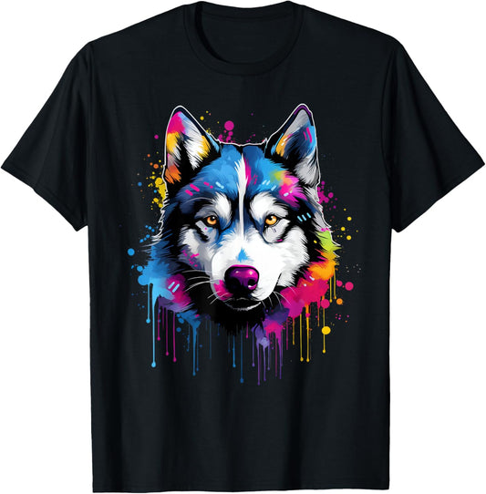 Colorful Siberian Husky Dog T-Shirt