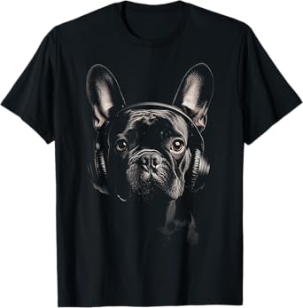 French Bulldog Dog Pet Art Music Headphone French Bulldog T-Shirt for Men Women Kids