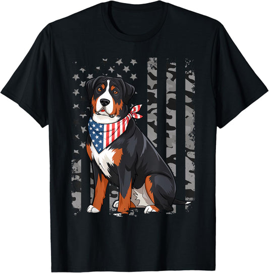Camo American Flag Greater Swiss Mountain Dog 4th Of July T-Shirt