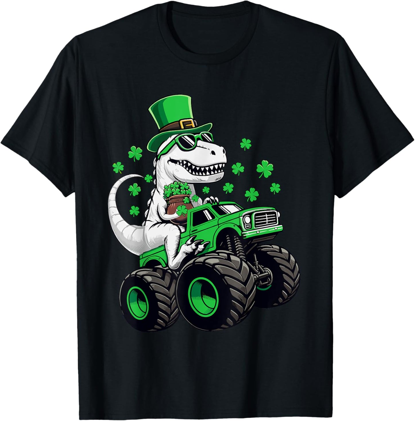 St Patricks Day T-Rex Dinosaur Riding Monster Truck Boys T-Shirt