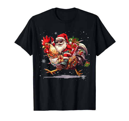 Merry Christmas 2025 Funny Santa Riding Chicken Christmas T-Shirt