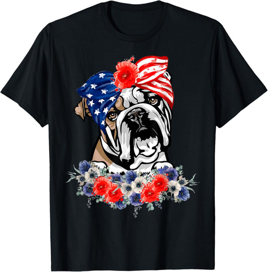 English Bulldog Dog American Flag Patriotic 4th Of July T-Shirt