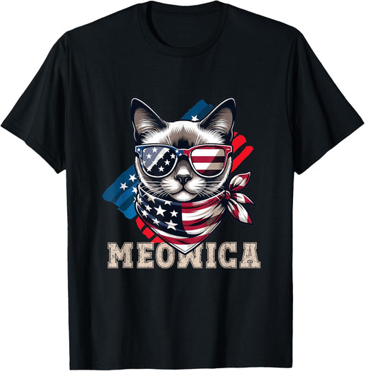 American Flag Funny Cat Meme Patriotic Meowica USA Apparel T-Shirt